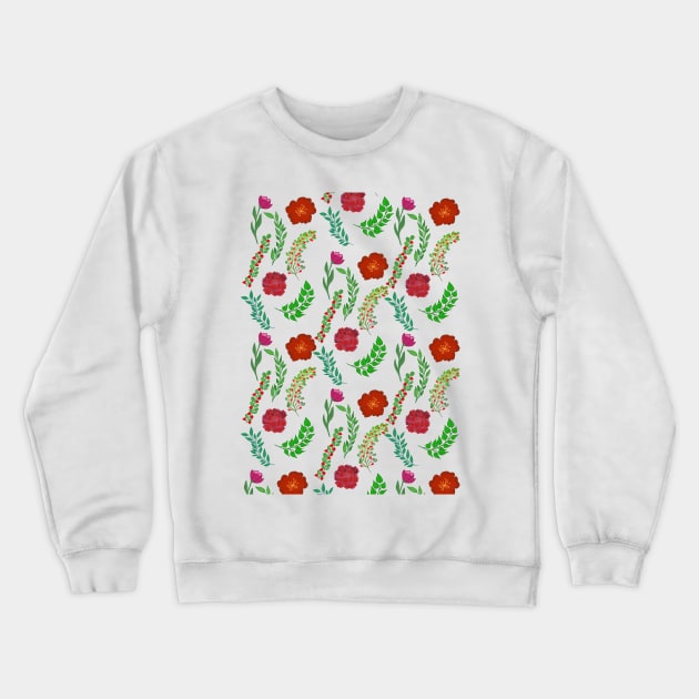 RED PEONY AND POPPY FLOWERS WITH PRETTY GREEN LEAVES PATTERN Crewneck Sweatshirt by FLOWER_OF_HEART